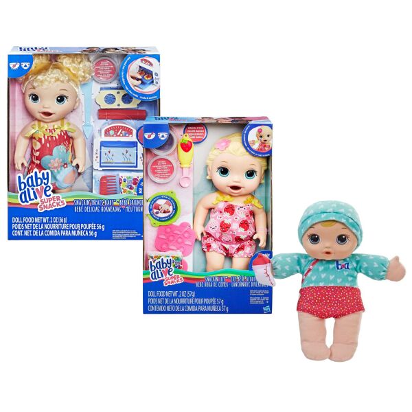 

Набор пупсов с аксессуарами Baby Alive Малышка и еда + Лили со снеками + Мягкая кукла Малышка (BA1)