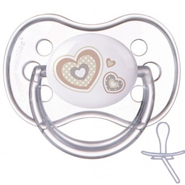 

Пустышка силиконовая симметричная Newborn baby, 6-18 м, бежевые сердца, Canpol babies