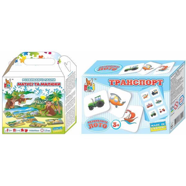 

Набор Boni Toys Развивающие пазлы Мамочки и малыши и Настольная игра Лото Транспорт (0134-257)