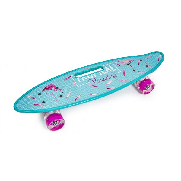 

Пенни борд (Penny Board) с ручкой и светящимися колесами, "Фламинго"