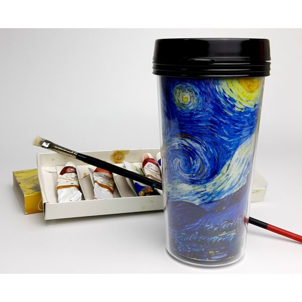 

Эко-стакан с крышкой и двойными стенками для напитков c собой "Рисую, как Ван Гог, и даже лучше" " -