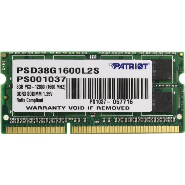 

Оперативна пам'ять Patriot DDR3L SL 8GB 1600 MHz CL11 SODIMM 1 (PSD38G1600L2S)
