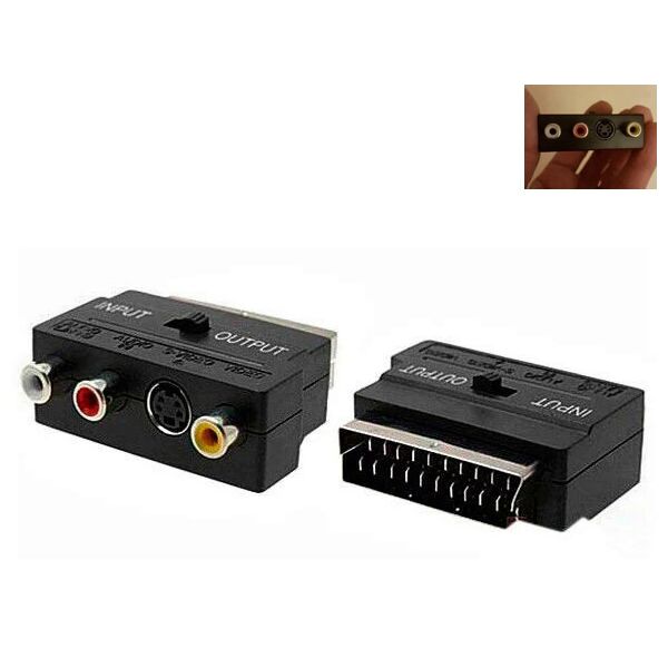

Переходник адаптер Scart на 3 RCA и S-Video с переключателем (647483)