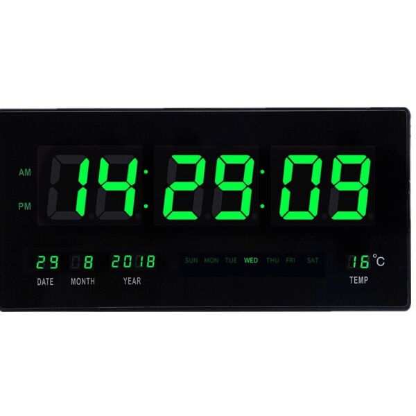 Акция на Настенные электронные часы Led с подсветкой будильник с календарём и термометром (67188530) Зеленая подсветка от Allo UA