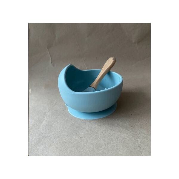 Акция на Детская силиконовая миска тарелка посуда для детей на присоске с ложкой (8421653-Т) Голубая от Allo UA