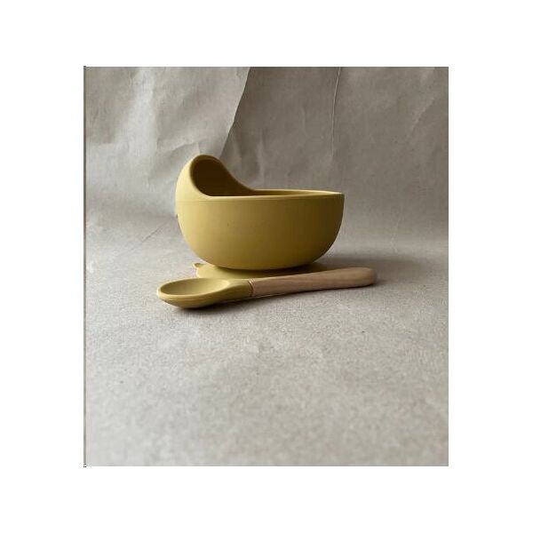 

Детская силиконовая миска тарелка посуда для детей на присоске с ложкой (9421572-Т) Горчичный