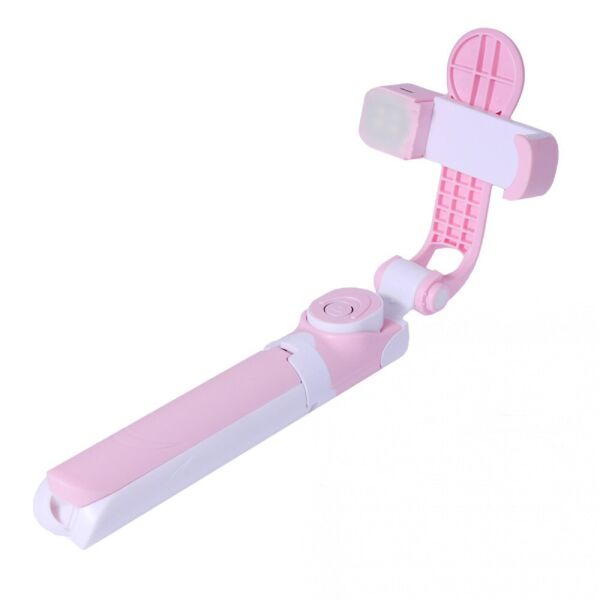 

Селфи палка со вспышкой Selfie Stick X13s Монопод-штатив для смартфона с пультом Bluetooth и зеркалом Розовая