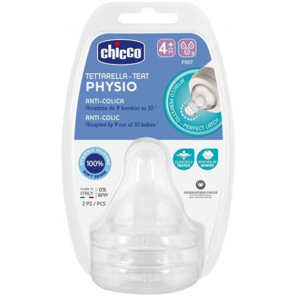 

Силиконовая соска Chicco Physio быстрый поток 4м+ 2 шт (20335.00)