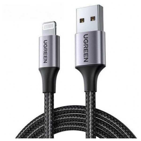 

Межкомпонентный кабель UGREEN US291 USB-A 2.0 - Lightning, MFI, 1.5 m Braided with Aluminum Shell Black 60157