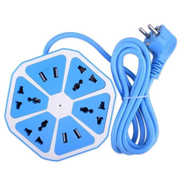 

Сетевой фильтр универсальный HEXAGON SOCKET на 4 розетки и 4 USB порта переноска синий