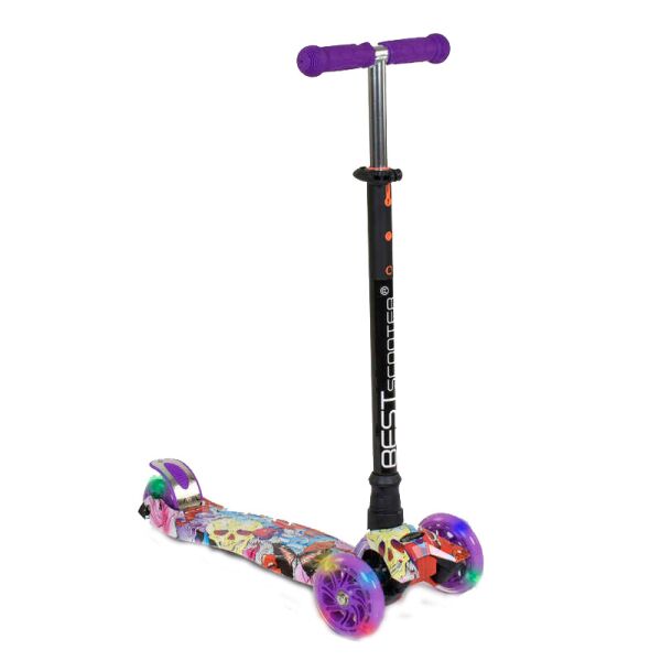 

Самокат А 24664 /779-1313 MAXI "Best Scooter" пластмассовый, 4 колеса PU, СВЕТ, трубка руля алюминиевая, d=12см, в коробке