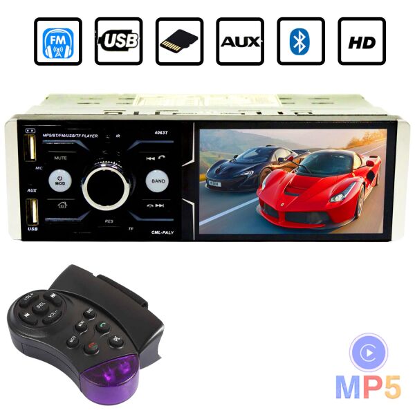 

Автомагнитола в машину с сенсорным экраном 1080р магнитола 1DIN MP5 4063T BT Bluetooth 4.1/SD/FM/RCA/MP5/WMA 200Вт+Пульт на руль