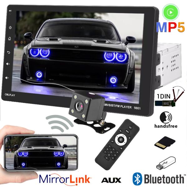 

Автомагнитола 1Din MP5 CML-Play 9801 BT с регулируемым экраном 9 дюймов и пультом Bluetooth USB MicroSD микрофон+Камера заднего вида