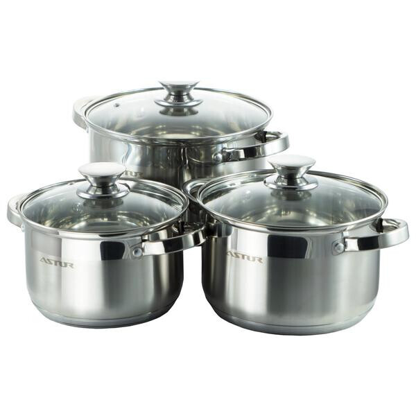 

Набор посуды нержавеющий Astor - 2,9 x 3,9 x 5,1 л (3 шт.)(AST1703)