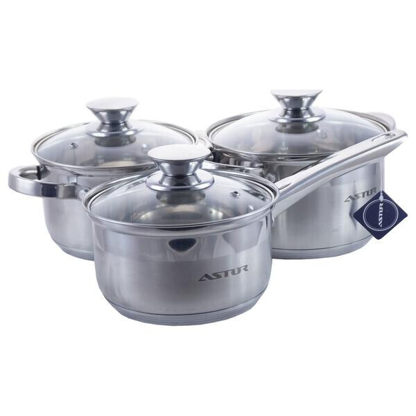 

Набор посуды нержавеющий Astor - 2,9 x 5,1 + 2,1 л (3 шт.)(AST1709)