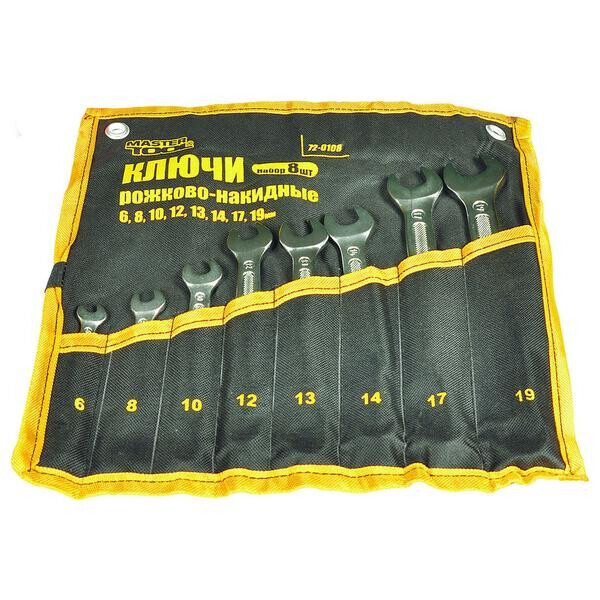 

Набор рожково-накидных ключей Mastertool - 8 шт. (6-19 мм) холоднокатанный(72-0108)