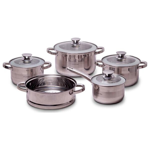 

Набор посуды нержавеющий Kamille - 2,9 x 3,9 x 6,5 x 2,1 л + 240 мм (5 шт.)(4505S)