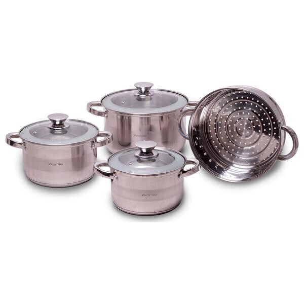 

Набор посуды нержавеющий Kamille - 2,9 x 3,9 x 6,5 л + 240 мм (4 шт.)(4502S)