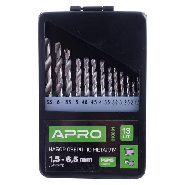 

Набор сверл по металлу Apro - 13 шт. (1,5-6,5 мм)(810201)