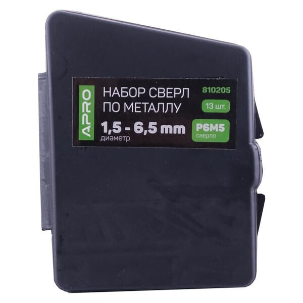 

Набор сверл по металлу Apro - 13 шт. (1,5-6,5 мм) пластик бокс(810205)