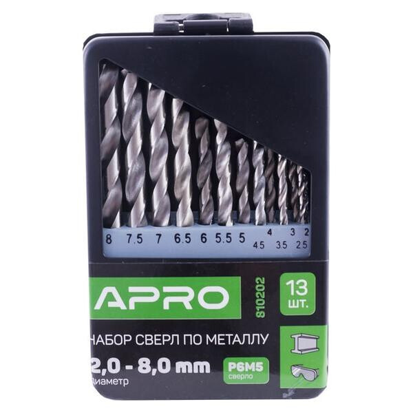 

Набор сверл по металлу Apro - 13 шт. (2-8 мм)(810202)