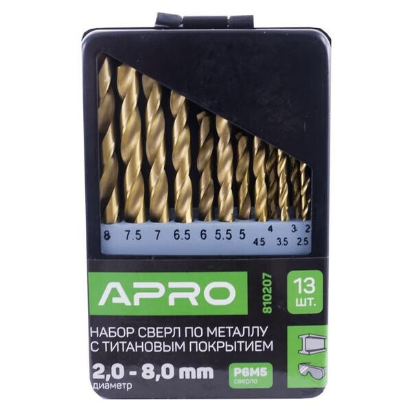 

Набор сверл по металлу Apro - 13 шт. (2-8 мм) титан(810207)