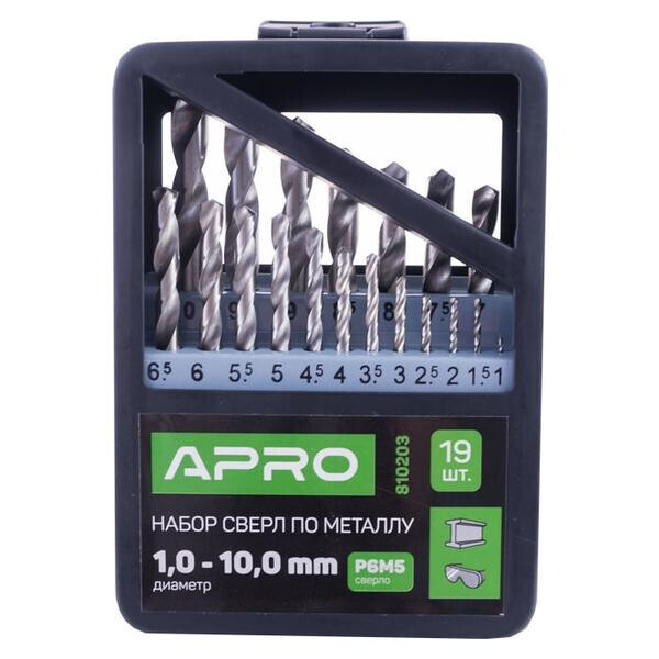 

Набор сверл по металлу Apro - 19 шт. (1-10 мм)(810203)