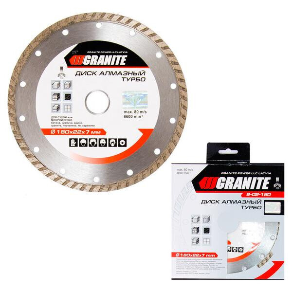

Диск алмазный Granite - 180 мм турбо(9-02-180)