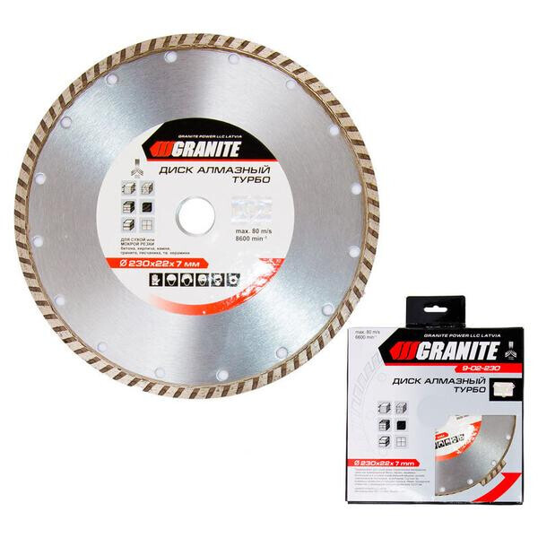 

Диск алмазный Granite - 230 мм турбо(9-02-230)