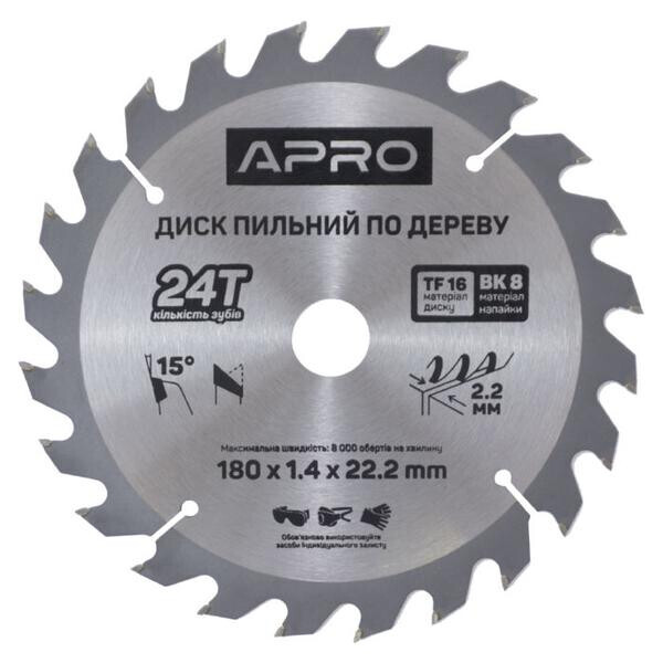 

Диск пильный Apro - 180 x 22,2 мм x 24T(830133)
