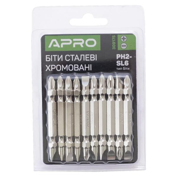 

Бита Apro - PH2 x SL6 x 65 мм хром (10 шт.)(309175)