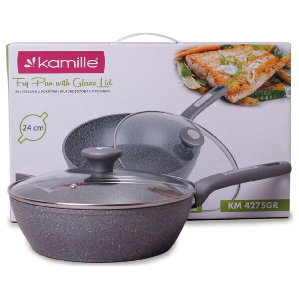 

Сковорода антипригарная Kamille - 240 мм Granite глубокая с крышкой(4275GR)