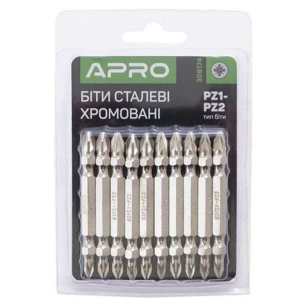 

Бита Apro - PZ1 x PZ2 x 65 мм хром (10 шт.)(309174)