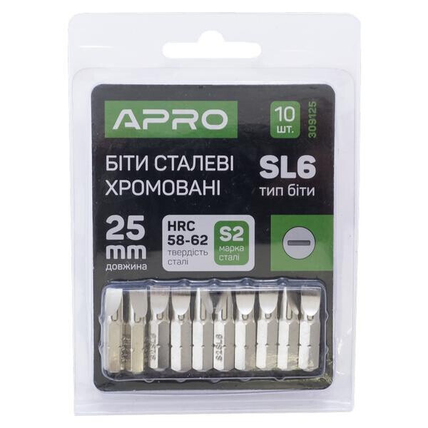 

Бита Apro - SL6 x 25 мм хром (10 шт.)(309125)