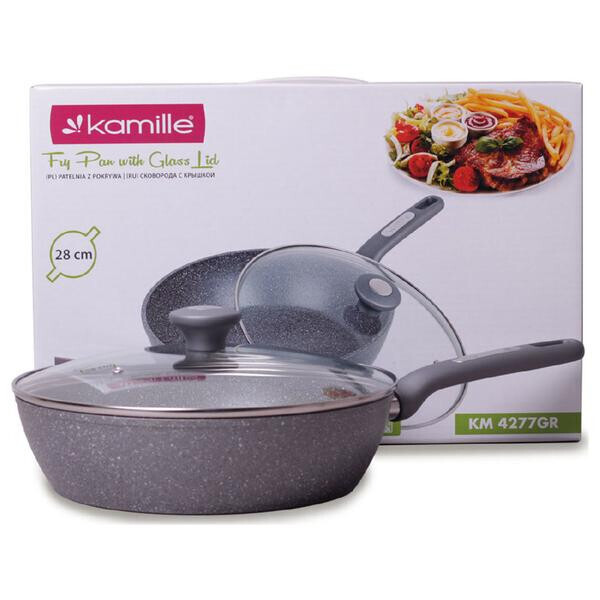 

Сковорода антипригарная Kamille - 280 мм Granite глубокая с крышкой(4277GR)