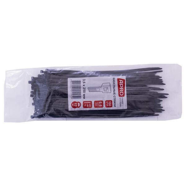 

Хомут пластиковый Apro - 3,6 x 250 мм черный (100 шт.)(CT-B36250)