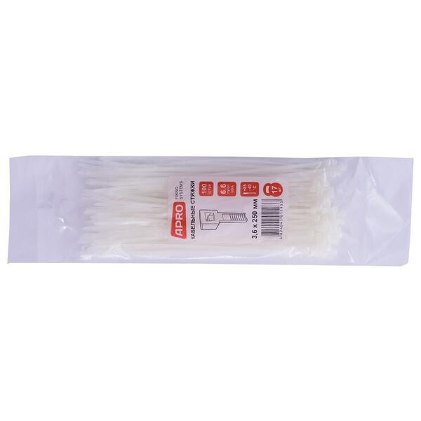 

Хомут пластиковый Apro - 3,6 x 250 мм белый (100 шт.)(CT-W36250)