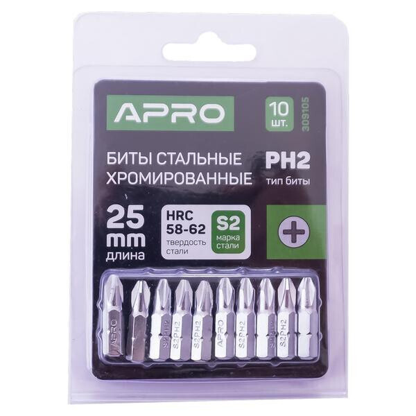 

Бита Apro - PH2 x 25 мм хром (10 шт.)(309105)