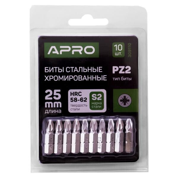 

Бита Apro - PZ2 x 25 мм хром (10 шт.)(309110)