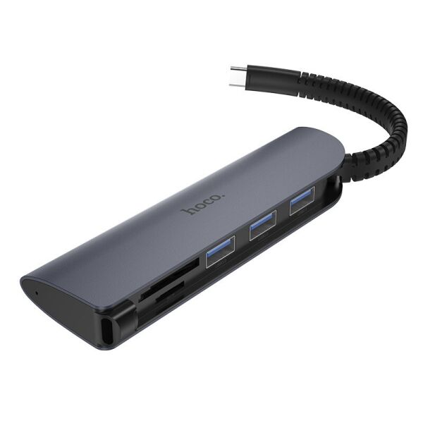 

HUB Адаптер USB HOCO Type-C Easy Connect Adapter HB17 |Type-C To USB3.0*3+SD+TF| Переходник Хаб