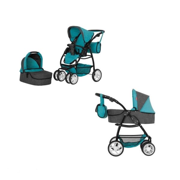 

Коляска для кукол CARRELLO AVANTI 9662 Middle blue 2 в 1 трансформер с перекидной ручкой + сумка и чехол-накидка для люльки