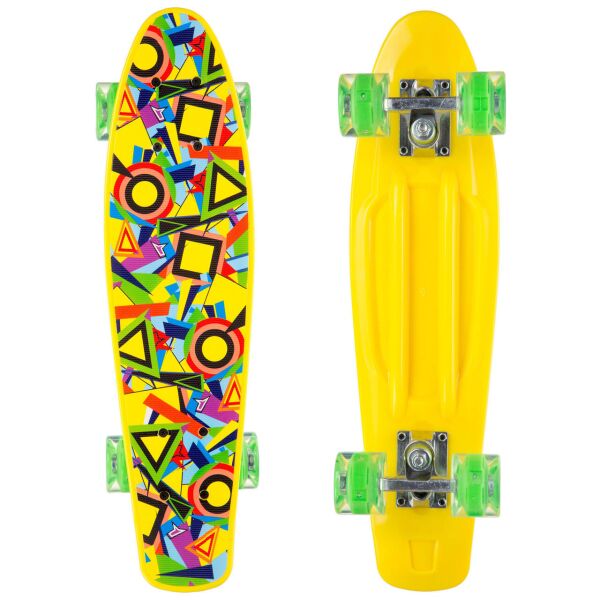 

Скейт пенни борд Tilly Penny Board Cruiser Profi 881 Желтый с принтом и со светящимися колесами