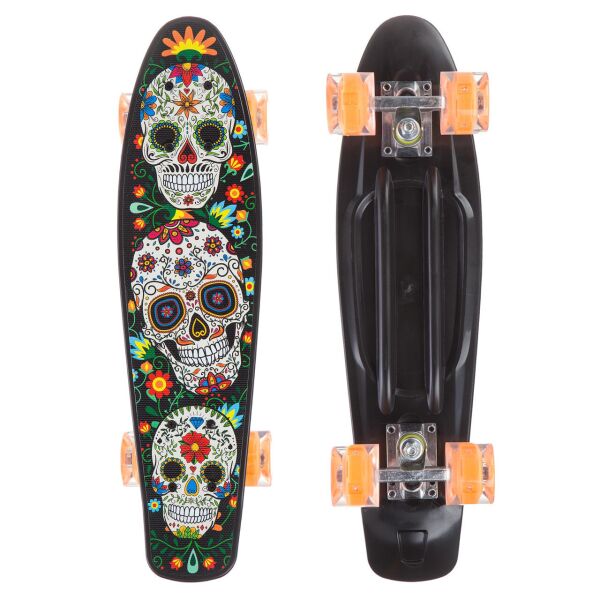 

Скейт пенни борд Tilly Penny Board Cruiser Profi 881 Черный с принтом и со светящимися колесами