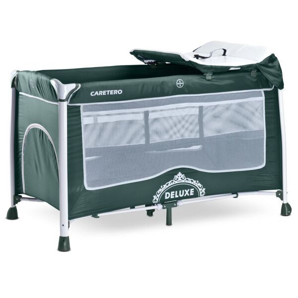

Манеж-кроватка 2 в 1 Caretero Deluxe с пеленальным столиком и москитной сеткой + органайзер и сумка для транспортировки Зеленый