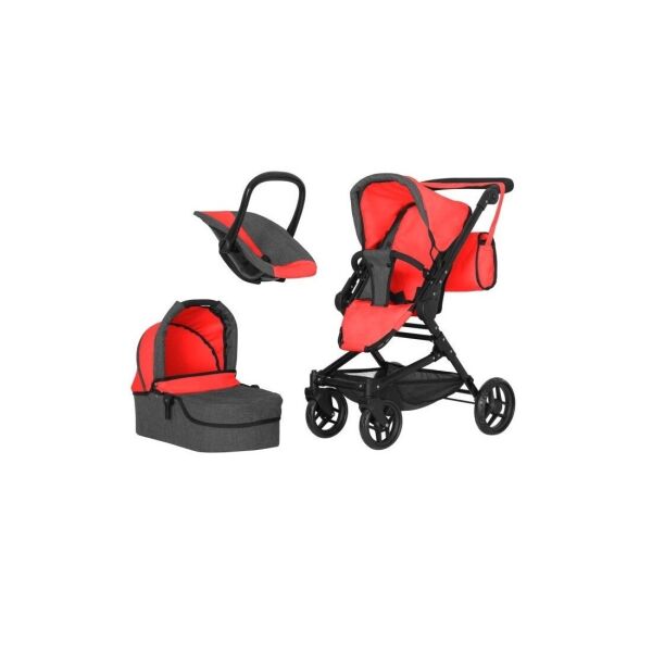 

Коляска для кукол CARRELLO MAGIA 9636 Red 3 в 1 трансформер с перекидной ручкой + люлька-переноска и сумка
