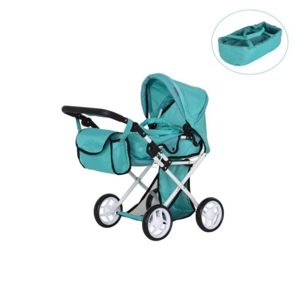 

Коляска для кукол CARRELLO UNICO 9346 Green с люлькой-переноской, багажной корзиной и сумкой