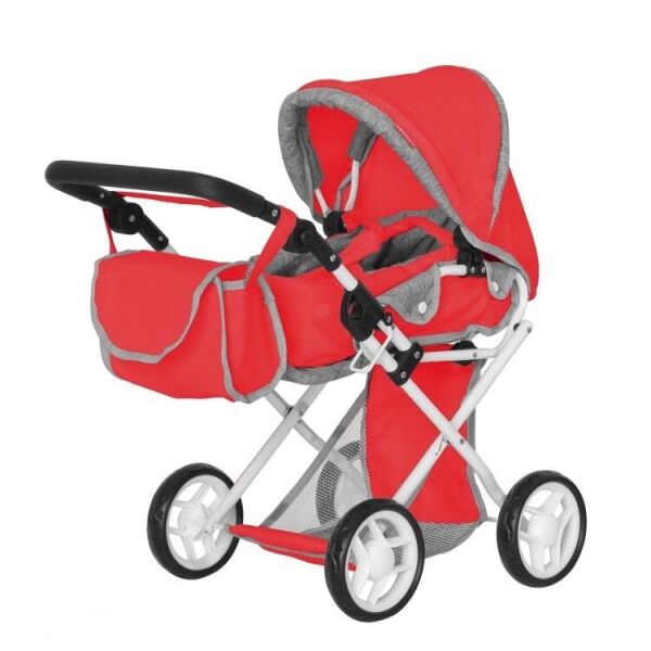 

Коляска для кукол CARRELLO UNICO 9346 Red с люлькой-переноской, багажной корзиной и сумкой
