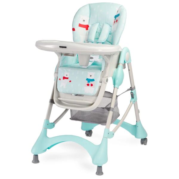 

Стульчик для кормления Caretero Magnus New с регулировкой высоты 5 позиций + двойной поднос и подвесная корзина Бирюзовый с принтом