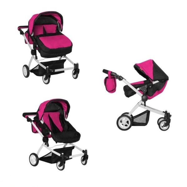 

Коляска для кукол CARRELLO CONNECT 9651A Hot pink для двойни трансформер с перекидной ручкой + сумка и чехол-накидка для люльки