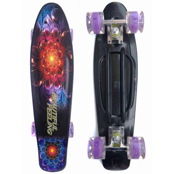 

Скейт пенни борд Tilly Penny Board Cruiser Profi 881 Фиолетовый с принтом и со светящимися колесами